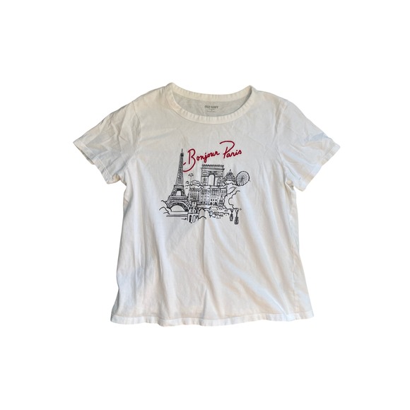Old Navy Tops - Old Navy EveryWear Bonjour Paris Graphic Tee White Short Sleeve Cotton T-Shirt M